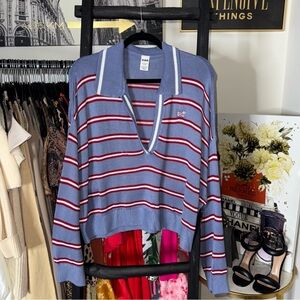PINK Victoria’s Secret Blue Striped Collared Knit Sweater Polo Top Womens XXL